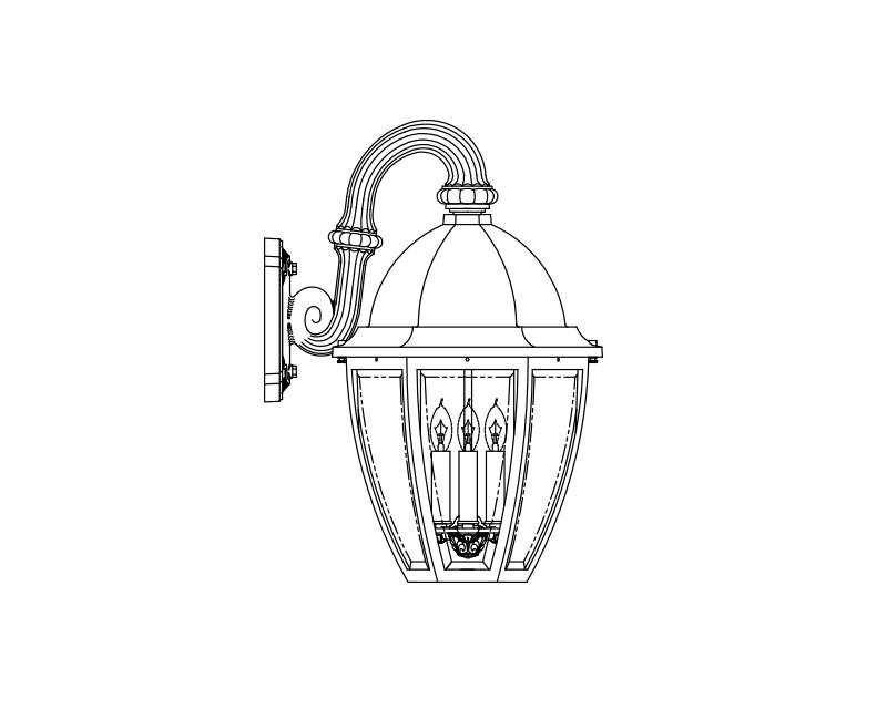 Sturbridge, Large, aluminum, Wall Mount, Clear glass, (3) 25W B10, 120V